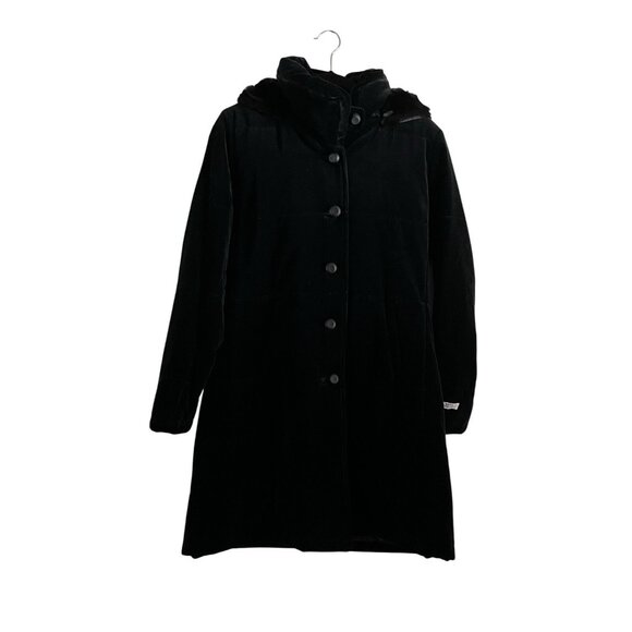 Jane Post Women S Black Velvet Water Repellent PrimaLoft Hooded Long Coat NWT - Picture 1 of 16